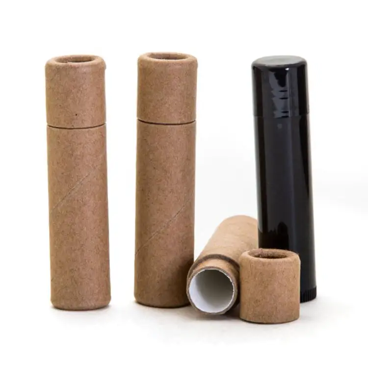 Eco-vriendelijke 100% Biologisch Afbreekbaar Custom 5 Ml Cilinder Lippenbalsem Buis Kraftpapier Verpakking Kartonnen Cosmetische Push Up Buizen