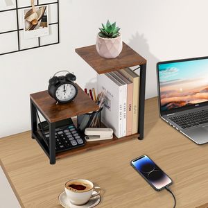 Desktop Storage Rack Iron Wood Multi Layer Office Organizer 33x18cm Freestanding <b>Desk</b> <b>Shelf</b> - Product Image 3
