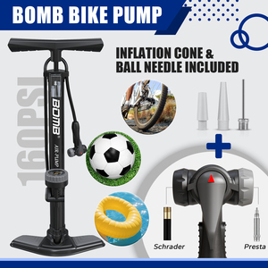 Pompe à vélo haute pression BOMB OEM/ODM, pompe à pied en acier avec manomètre, accessoires pour vélo - Product Image 4