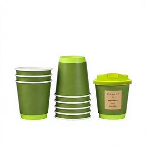 330 ML Kraft Paper <b>Disposable</b> Hot Drink <b>Cup</b> Green Reusable Coffee <b>Cups</b> with Lid Single Wall Spend Your Time in Happiness Life - Product Image 1