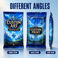 Emballages personnalisés en feuille holographique thermoscellée pour paquets de boosters TCG, sachets en mylar pour l'emballage de jeux de cartes à collectionner