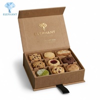 Boîte à biscuits en papier kraft brun personnalisée avec motif d'éléphant, boîte rigide magnétique de qualité alimentaire avec séparateurs pour macarons, chocolats, emballages de pâtisserie