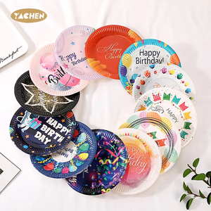 YACHEN 10 pièces/sac 7 pouces fête fournitures joyeux anniversaire fête assiettes en papier jetables <span class=keywords><strong>Dessert</strong></span> gâteau assiettes pour décorations d'anniversaire - Product Image 4