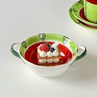 Ensemble de bols et assiettes en céramique motif pastèque mignon, vaisselle peinte à la main pour enfants, bol à riz et soupe pour filles