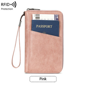 Portefeuille de voyage personnalisé pour femme en <span class=keywords><strong>cuir</strong></span> PU <span class=keywords><strong>rose</strong></span>, avec protection RFID, pour passeport familial, <span class=keywords><strong>porte</strong></span>-cartes zippé, organiseur, <span class=keywords><strong>porte</strong></span>-cartes à poignet - Product Image 4
