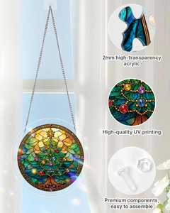 Souhoney Round Acrylic Suncatcher Christmas Tree Ornament Traditional Window <b>Hanging</b> Decor Colorful Gems <b>Star</b> Design CHMJ0001 - Product Image 3