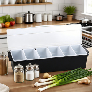Plastic Condiment <b>Box</b> 6 Compartment Lidded Food Container For <b>Kitchen</b> <b>Storage</b> Rectangle Eco Friendly Solid Seasonings - Product Image 3