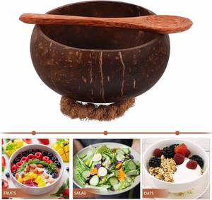 Handmade Polished Eco-Friendly Organic Wooden Coconut Bowl Shell with Stand and Wooden Spoon Sets - Product Image 3