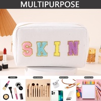 Grande Capacité Portable Chenille Lettre Patch Brodé Cosmétique Sac De Rangement Multifonctionnel Articles De Toilette Mode Trousse De Maquillage