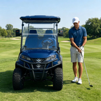 Voiturette de golf électrique haut de gamme 4 places avec ciel étoilé arc-en-ciel, bande lumineuse RGB personnalisée à effet fluide, espace de chargement arrière supplémentaire