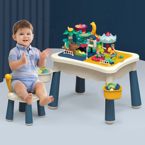 WYL โต๊ะของเล่นตัวต่อขนาดใหญ่6 in 1, ชุดของเล่นโต๊ะกิจกรรมสร้างบล็อกโต๊ะเก้าอี้ชุดของเล่นโต๊ะเกมสร้างบล็อก - Product Image 2