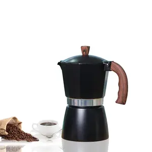 エスプレッソコーヒー、3カップ (5オンス) アルミニウムと黒のモカポットを製造できるEmodeストーブトップコーヒーメーカー