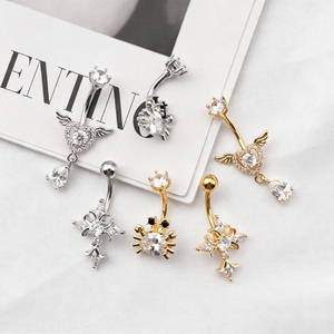 <span class=keywords><strong>Piercing</strong></span> de <span class=keywords><strong>nombril</strong></span> en acier inoxydable avec pampilles en forme d'ailes d'<span class=keywords><strong>ange</strong></span> et clochette, zircon, vente chaude - Product Image 4