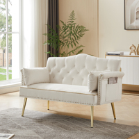 Sofá Cama de Madera Blanco Crema de 2 Plazas con Masaje para Sala de Estar de Apartamento