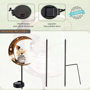 Lampes solaires d'extérieur à piquet pour jardin, étanches, LED blanc chaud, globe en verre craquelé, support métallique pour allée et décoration de jardin WADE - Product Image 6