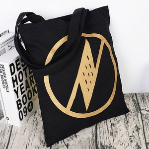 Sac fourre-tout en toile de coton réutilisable et écologique, grande taille, noir, pour la vente en gros – Sacs en toile DIY - Product Image 4