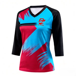 Camiseta de Ciclismo de Montaña MTB de Manga 3/4 con Diseño de Bloques de Color en Degradado, para Ciclismo de Montaña y Larga Distancia, con Logotipo del Equipo Personalizable - Product Image 1