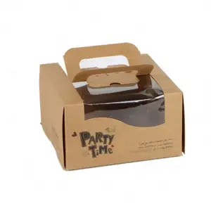 Boite En Papier marrone blu scatole di carta artigianale scatola di torta per Dessert con finestra di cartone manico per trasportare