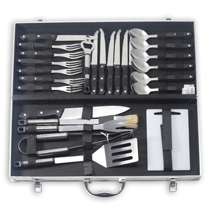 Thép không gỉ nướng thịt nướng <span class=keywords><strong>BBQ</strong></span> công cụ thiết lập với nĩa muỗng dao cho cắm trại ngoài trời với trường hợp - Product Image 1