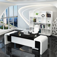 Bureau de direction moderne en noir brillant et blanc, fabriqué en Chine, avec armoire latérale et tiroir