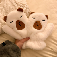Mitaines en peluche Capybara mignonnes pour femme, hiver, doublure polaire en plumes de poulet, longueur opéra, design à suspendre au cou, gants anti-froid