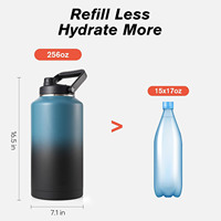 Bouteille d'eau isotherme de 2 gallons/256 oz avec couvercle à bec verseur anti-fuite et poignée, et gourde métallique à large ouverture pour le camping et le travail