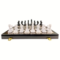 Boîte d'échecs internationale haut de gamme en bois pliable, motif marbre noir et blanc, écologique, pour l'éducation des enfants et la famille