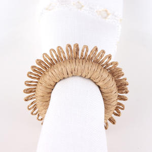<span class=keywords><strong>Lafi</strong></span> Rond de serviette tricoté à la main en herbe Décoration de table de restaurant d'hôtel Boucle de serviette tricotée en paille Porte-serviettes - Product Image 1