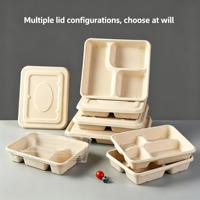 Contenants alimentaires jetables à 3/4 compartiments, boîtes bento écologiques en pulpe, assiettes rectangulaires de qualité alimentaire