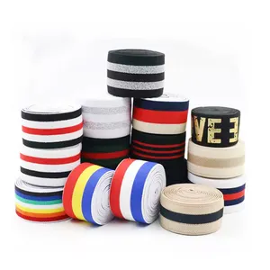 Soft Smooth 40mm Width In Stock Customized White Black Red Color Nylon Stripe Elastic Band For Garment Striped Cotton Webbing