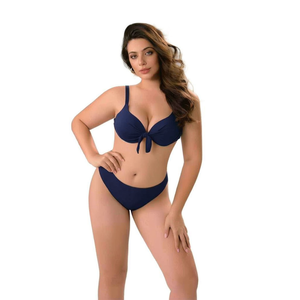 Costume da bagno bikini taglie forti HDJ blu navy con controllo pancia, push-up e vita alta - Taglie 46/48, 50/52, 54/56 - Abbigliamento mare donna - Product Image 1