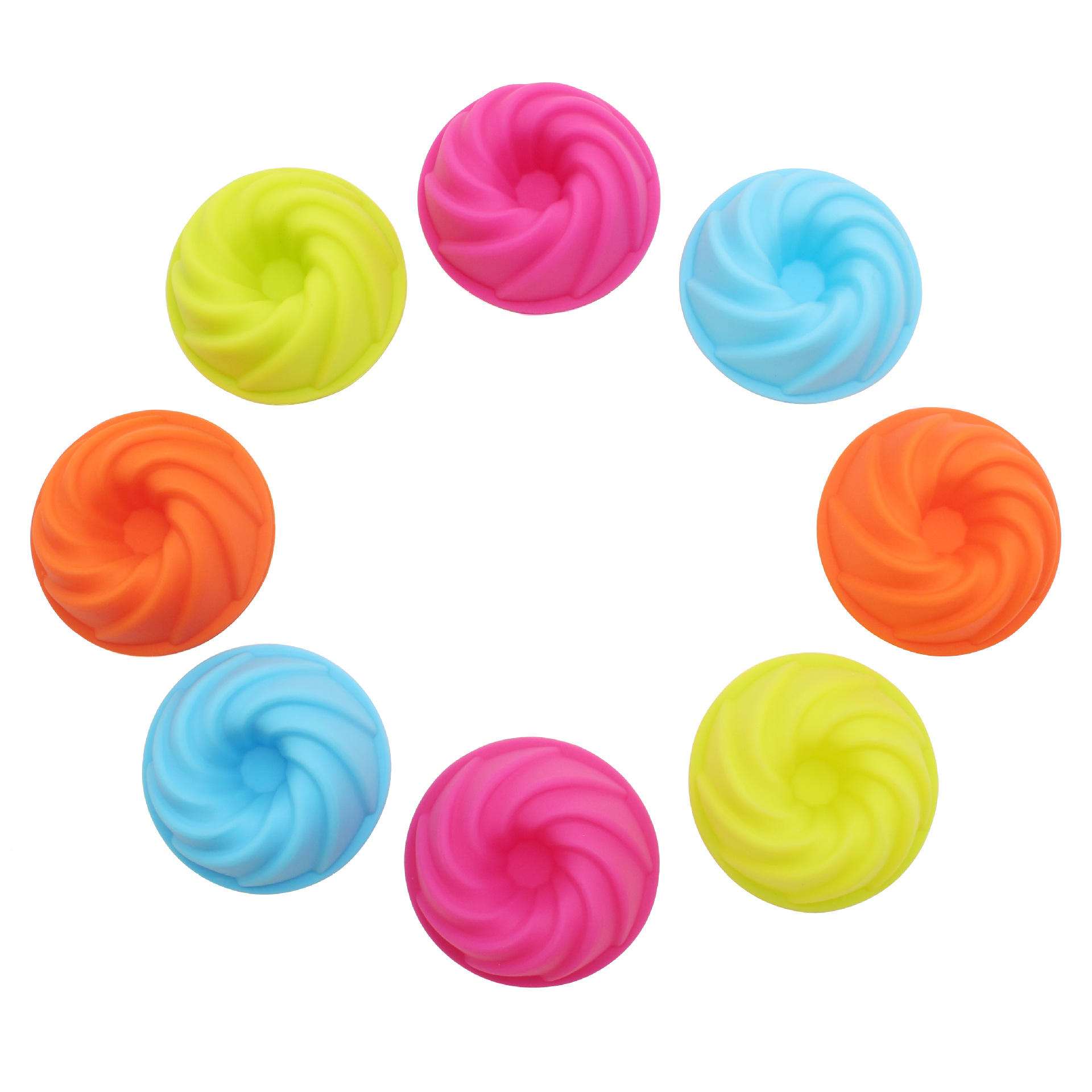 12 petites tasses à motif en spirale : rose rouge, orange, vert, bleu