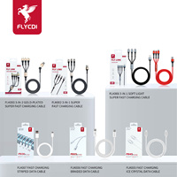 FLYCDI Kabel Pengisian Daya Super Cepat Magnetik Berlapis Emas 3-in-2 Tipe-C/iOS/Micro 1.25M Berbahan Nilon Kepang untuk IOS & Android