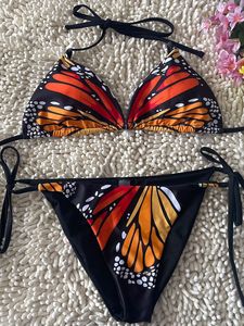 Conjunto de Bikini Personalizado para Mujer, Sexy, con Escote Profundo en V y Estampado de Mariposas, Traje de Baño para Playa - Product Image 3