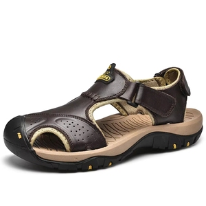 <span class=keywords><strong>Sandales</strong></span> d'extérieur en <span class=keywords><strong>cuir</strong></span> marron pour hommes, vente en gros d'usine - Chaussures décontractées à bout renforcé, fermeture auto-agrippante et <span class=keywords><strong>semelle</strong></span> épaisse antidérapante - Product Image 2