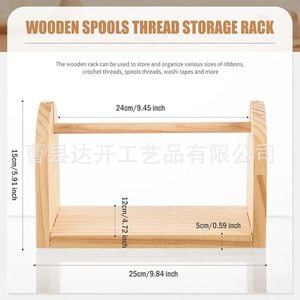 Solid Wood Spool <b>Rack</b> Double Tier <b>Rotatable</b> Yarn Storage <b>Rack</b> For Workshops - Product Image 5