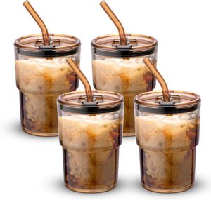 Toccatore da caffè <span class=keywords><strong>in</strong></span> <span class=keywords><strong>vetro</strong></span> da 13 once <span class=keywords><strong>con</strong></span> <span class=keywords><strong>coperchio</strong></span> <span class=keywords><strong>in</strong></span> paglia riutilizzabile a prova di perdite senza BPA per viaggiare lavapiatti e microonde - Product Image 4