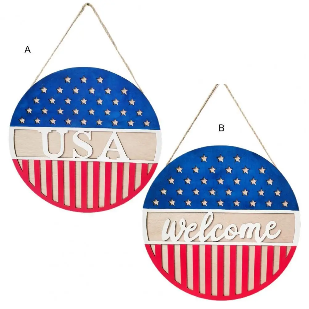 Round USA Flags Welcome Wooden Door Signs Home Wall Plaque Family Wood Gifts For Home Decoration Tags Pendant