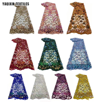 Nouvelle tendance, tissu en dentelle de luxe autrichien, orange brûlé africain, motif de feuilles de fleurs, broderie de paillettes de cristal, tissu en dentelle