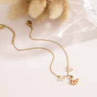 Bracelet en acier inoxydable plaqué or 18 carats avec coquille émaillée et perle pour femme, pierre naturelle rose, délicat, vente en gros OEM