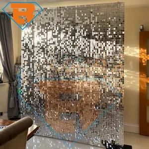 Clear Grid Panel Gold Color Click Together Interlocking 3D Shimmer Sequin Wall Panel for Wedding Birthday Party Decoration