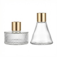 Diffuseur de parfum en verre cylindrique à rayures verticales, diffuseur d'huiles essentielles avec fleurs séchées, bouteille diffuseur de parfum, MOQ