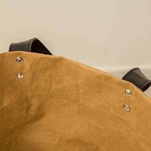 Baoren Grand sac en papier kraft lavable personnalisé Poignées en PU Panier à linge pliable pour vêtements Jouets Panier de rangement facile à transporter - Product Image 4