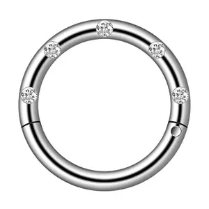VRIUA 1PC 4 estilos de acero Clicker segmento aro de nariz Opal Zircon anillos de diamantes oído perforación del tabique los hombres y las mujeres del cuerpo joyas Ombligo