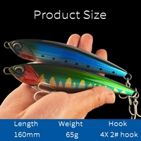 TG 160mm 65g Leurre coulant robuste à 4 hameçons triples pour la pêche au thon et au GT en eau salée, leurre Twitchbait pour la pêche côtière