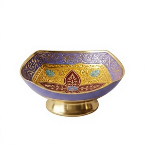 Accesorios de mesa, tazón de metal con esmalte de color, diseño floral, morado y dorado, tazones decorativos para servir comida. - Product Image 1