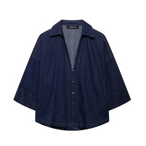 <span class=keywords><strong>Camicia</strong></span> da <span class=keywords><strong>donna</strong></span> <span class=keywords><strong>di</strong></span> qualità estiva a manica lunga Casual nuova moda ampia in Denim traspirante in <span class=keywords><strong>pizzo</strong></span> taglia XL - Product Image 2