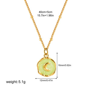 <span class=keywords><strong>Collana</strong></span> Impermeabile con Smalto Colorato, Ciondolo Asimmetrico a Moneta con Croce, Cuore e <span class=keywords><strong>Luna</strong></span> in Acciaio Inox Placcato <span class=keywords><strong>Oro</strong></span> 18K PVD - Product Image 6