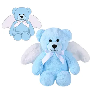 Urso de pelúcia de pelúcia azul, urso de pelúcia fofo com asas, design personalizado, brinquedos macios