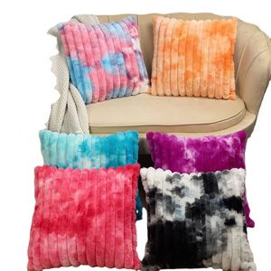 Housse de coussin décorative en fausse fourrure de lapin rayée, double face, super douce, pour l'hiver, décoration d'intérieur, peluche confortable - Product Image 1
